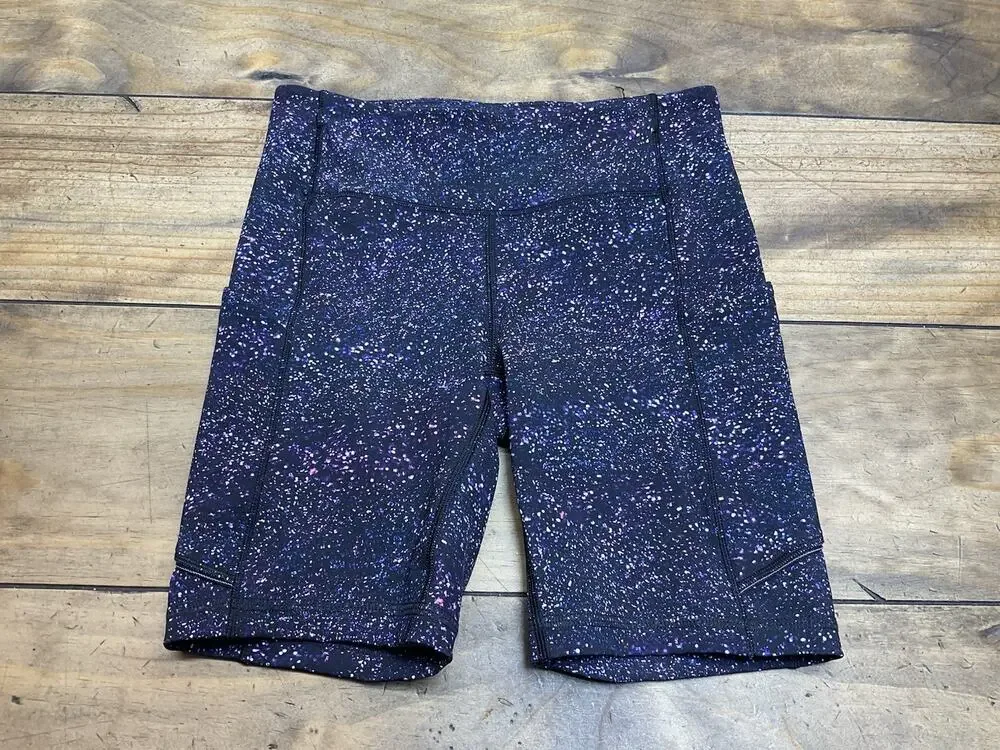 Lululemon High Rise Bike Shorts Purple Crystalline Galaxy Print Size 4